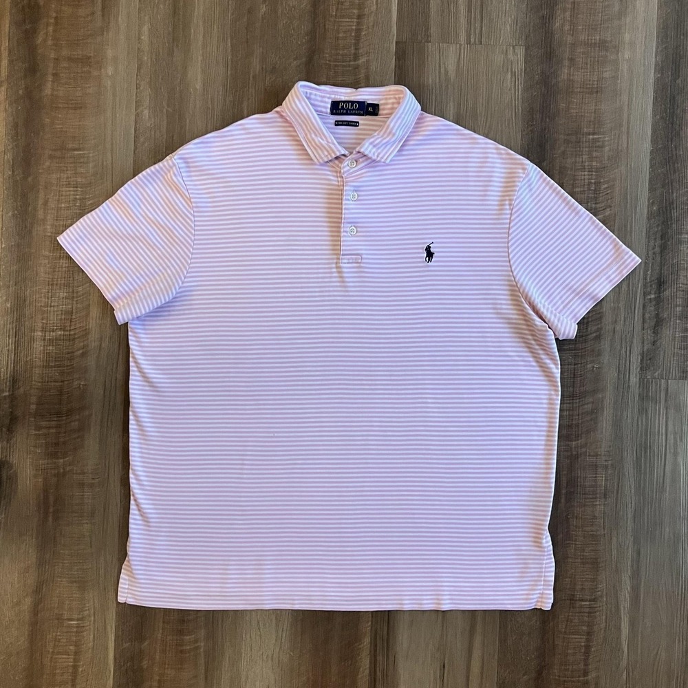 Polo Ralph Lauren Polo Shirt Mens XL Pink Striped Pima Soft Touch Pony Logo